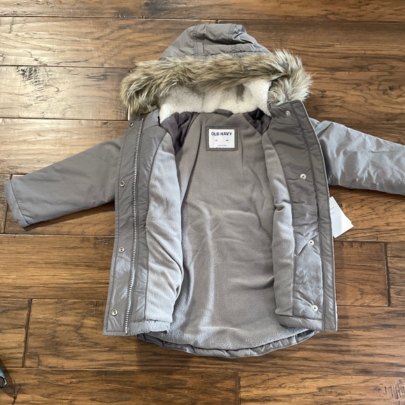 New Old Navy Kids jacket coat sherpa faux fur trim hood grey size 4T - Picture 4 of 9